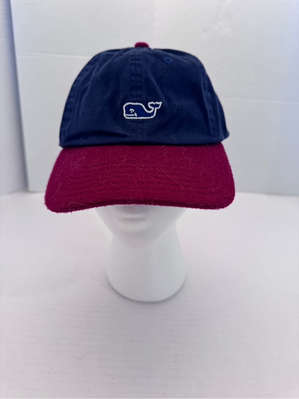 Vineyard Vines Navy Burgundy Wool Blend Whale Logo Baseball Cap Hat
